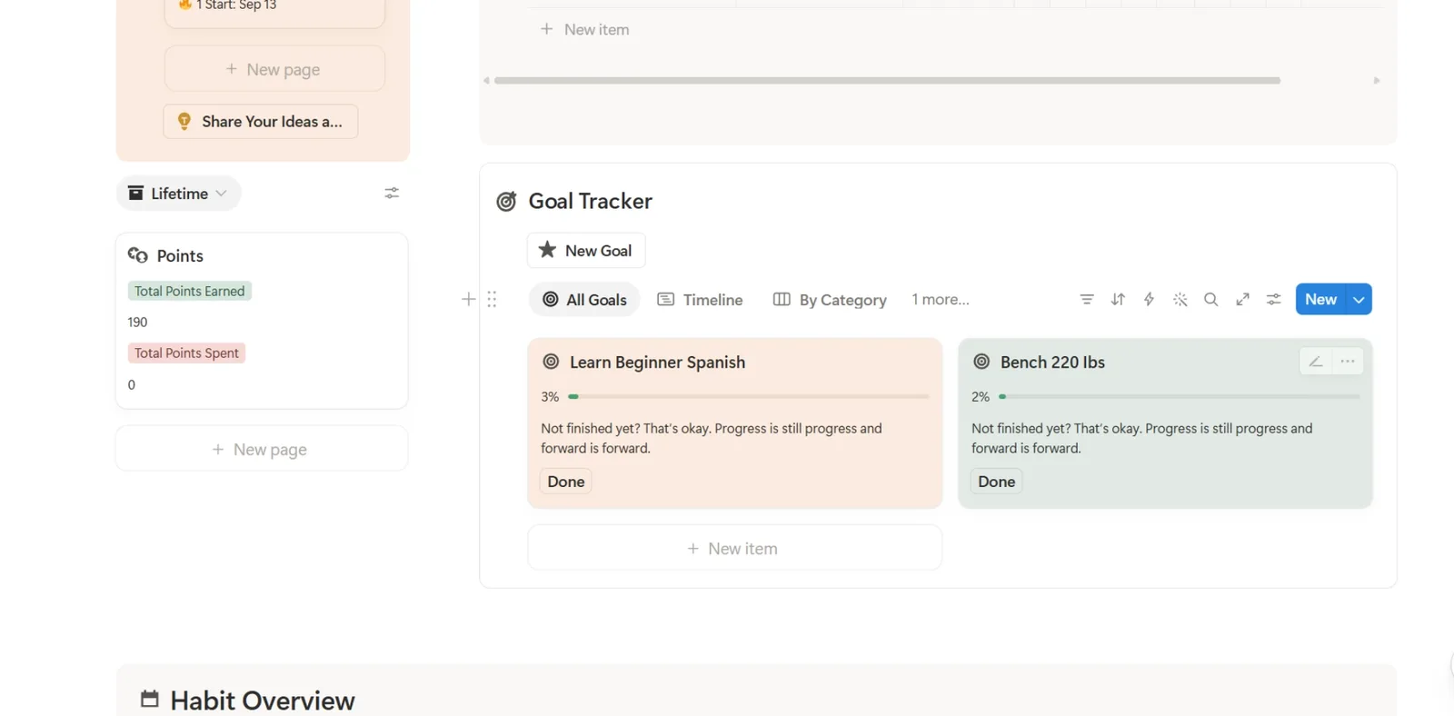 A goal in Goal Tracker with Start Date, Linked Habit and Target Count filled in.